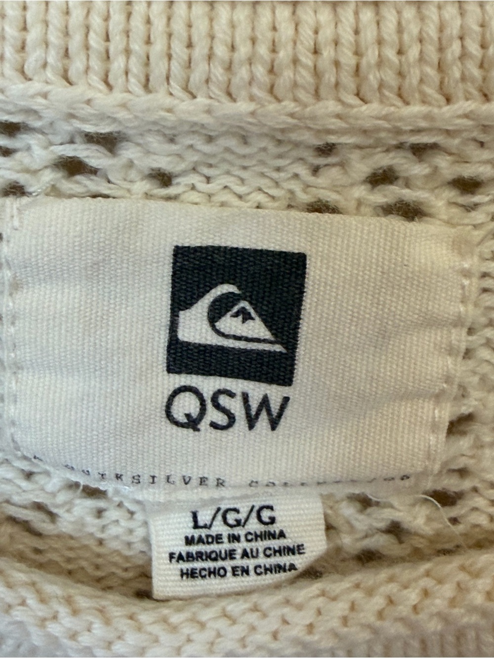 Quiksilver Cream 100% Cotton Open-Knit Crew Sweater - Picture 3 of 7